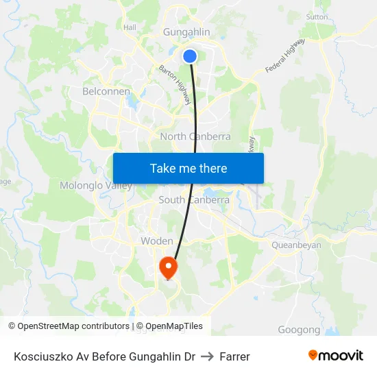 Kosciuszko Av Before Gungahlin Dr to Farrer map