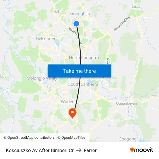 Kosciuszko Av After Bimberi Cr to Farrer map