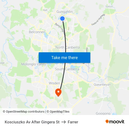 Kosciuszko Av After Gingera St to Farrer map