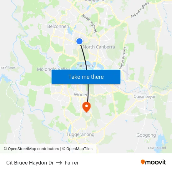 Cit Bruce Haydon Dr to Farrer map