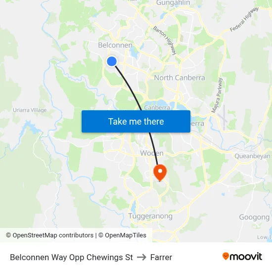Belconnen Way Opp Chewings St to Farrer map