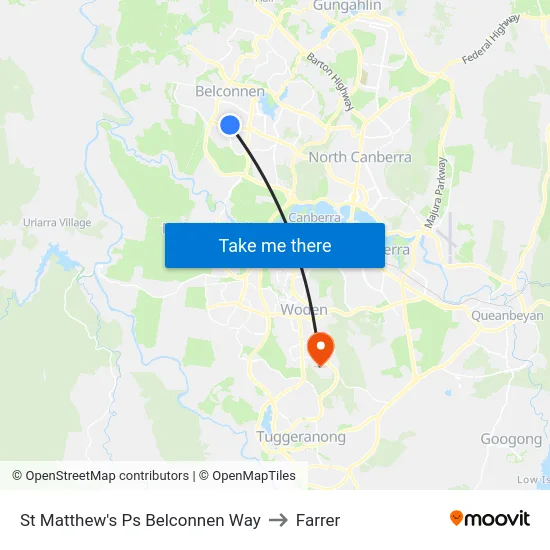 St Matthew's Ps Belconnen Way to Farrer map