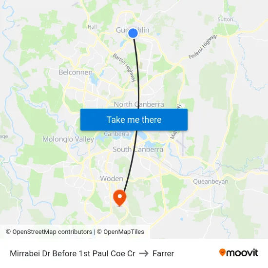 Mirrabei Dr Before 1st Paul Coe Cr to Farrer map