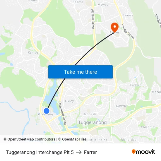 Tuggeranong Interchange Plt 5 to Farrer map