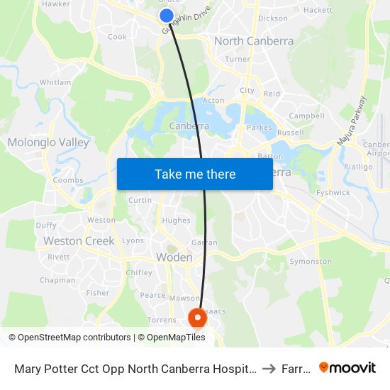 Mary Potter Cct Opp North Canberra Hospital to Farrer map