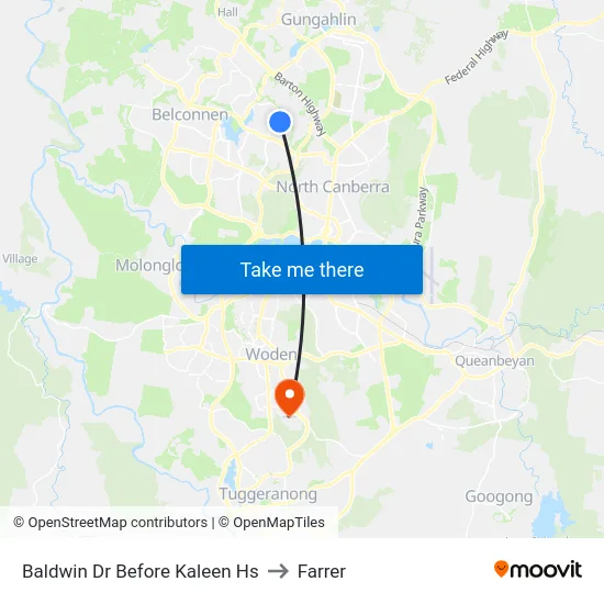 Baldwin Dr Before Kaleen Hs to Farrer map