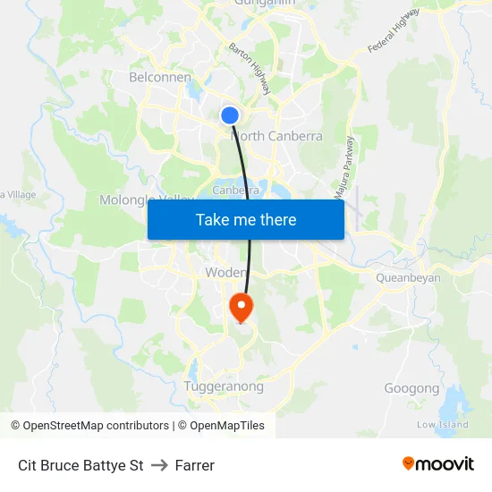Cit Bruce Battye St to Farrer map