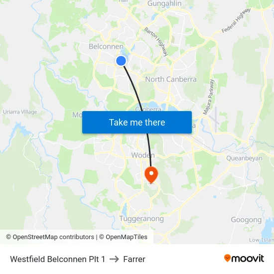 Westfield Belconnen Plt 1 to Farrer map