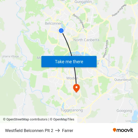 Westfield Belconnen Plt 2 to Farrer map