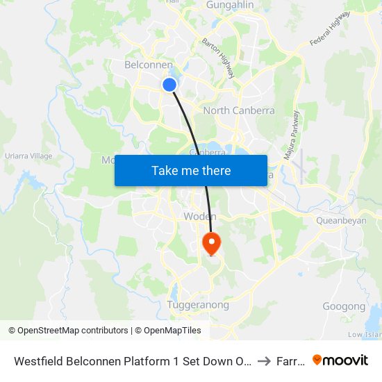 Westfield Belconnen Platform 1 Set Down Only to Farrer map