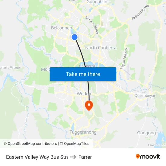 Eastern Valley Way Bus Stn to Farrer map