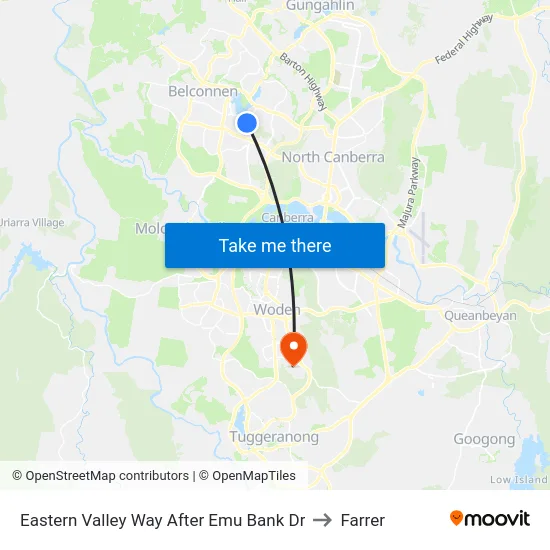 Eastern Valley Way After Emu Bank Dr to Farrer map