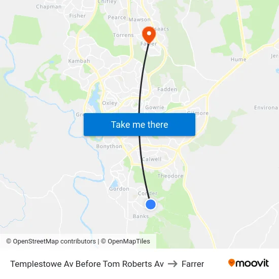 Templestowe Av Before Tom Roberts Av to Farrer map
