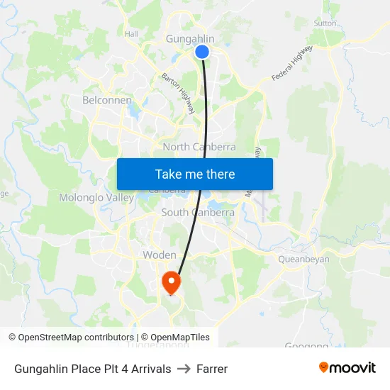 Gungahlin Place Plt 4 Arrivals to Farrer map