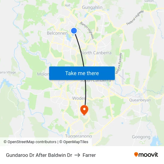 Gundaroo Dr After Baldwin Dr to Farrer map