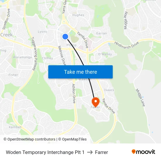 Woden Temporary Interchange Plt 1 to Farrer map