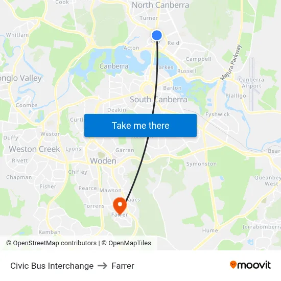 Civic Bus Interchange to Farrer map