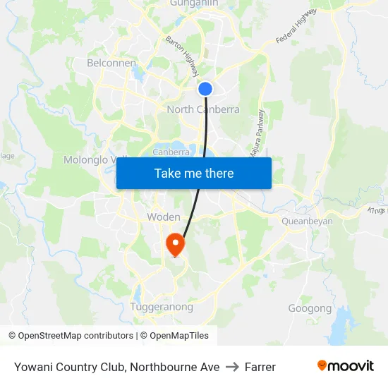 Yowani Country Club, Northbourne Ave to Farrer map