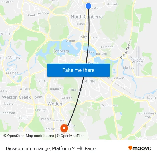 Dickson Interchange, Platform 2 to Farrer map