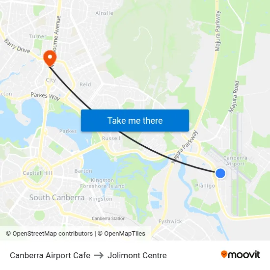 Canberra Airport Cafe to Jolimont Centre map