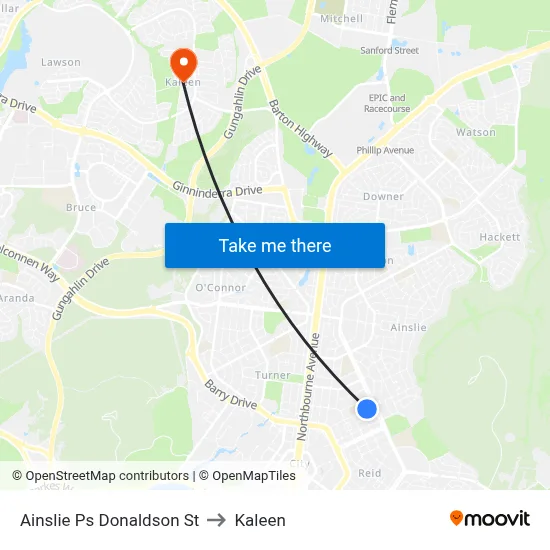 Ainslie Ps Donaldson St to Kaleen map