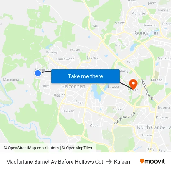 Macfarlane Burnet Av Before Hollows Cct to Kaleen map