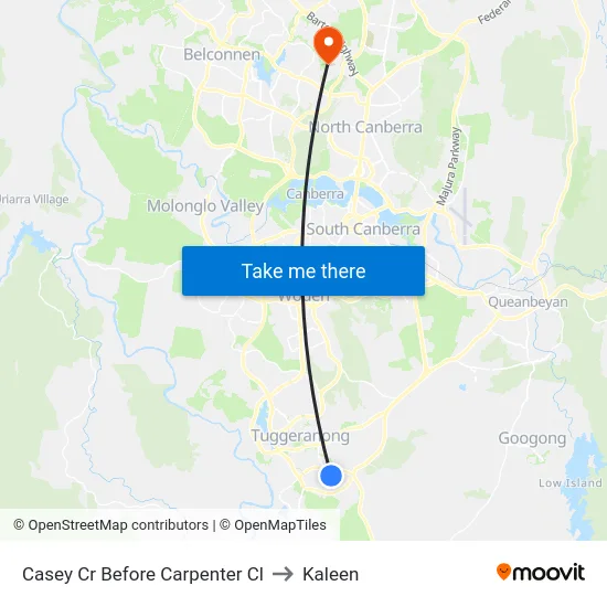 Casey Cr Before Carpenter Cl to Kaleen map
