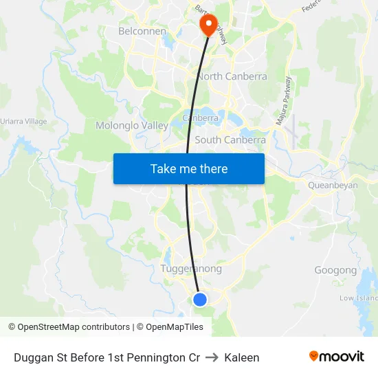 Duggan St Before 1st Pennington Cr to Kaleen map