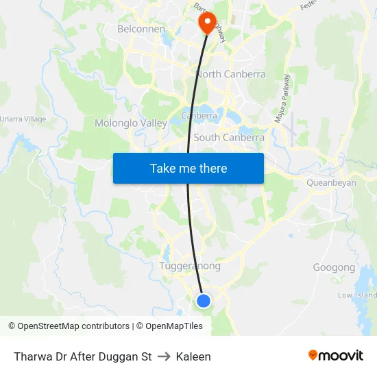 Tharwa Dr After Duggan St to Kaleen map