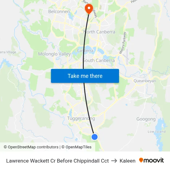 Lawrence Wackett Cr Before Chippindall Cct to Kaleen map