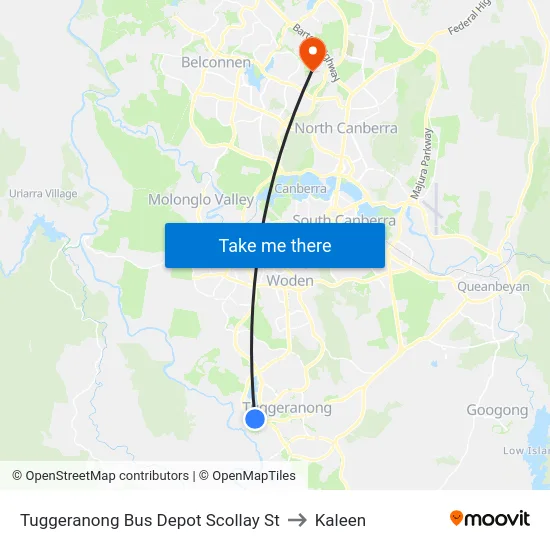 Tuggeranong Bus Depot Scollay St to Kaleen map