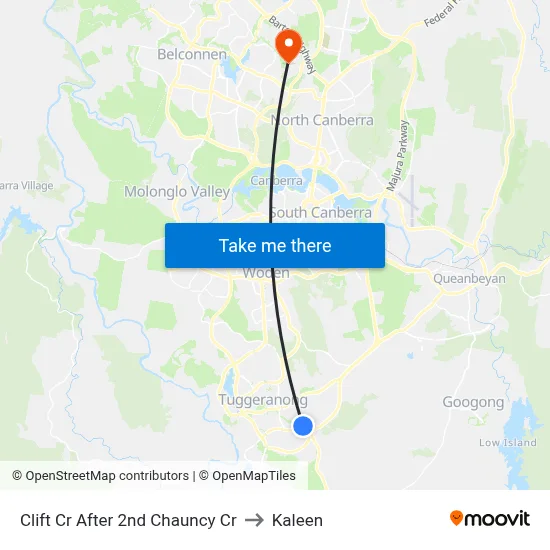 Clift Cr After 2nd Chauncy Cr to Kaleen map