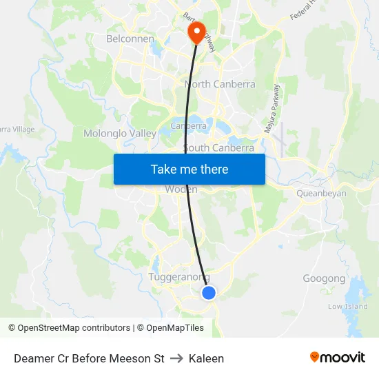 Deamer Cr Before Meeson St to Kaleen map