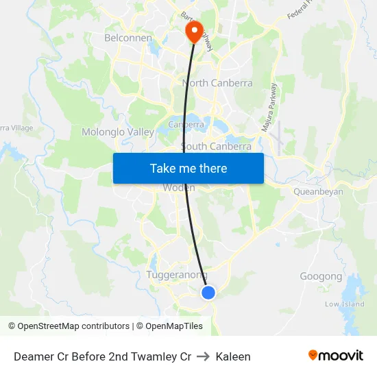 Deamer Cr Before 2nd Twamley Cr to Kaleen map