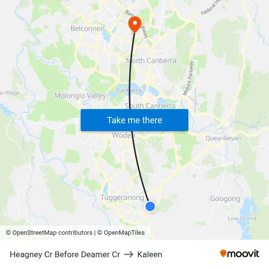 Heagney Cr Before Deamer Cr to Kaleen map