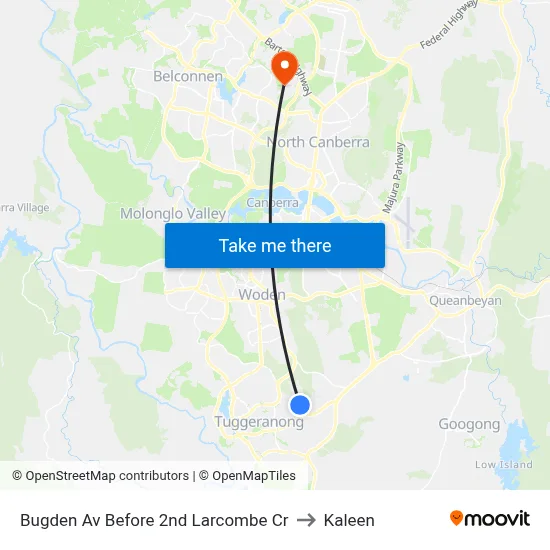 Bugden Av Before 2nd Larcombe Cr to Kaleen map
