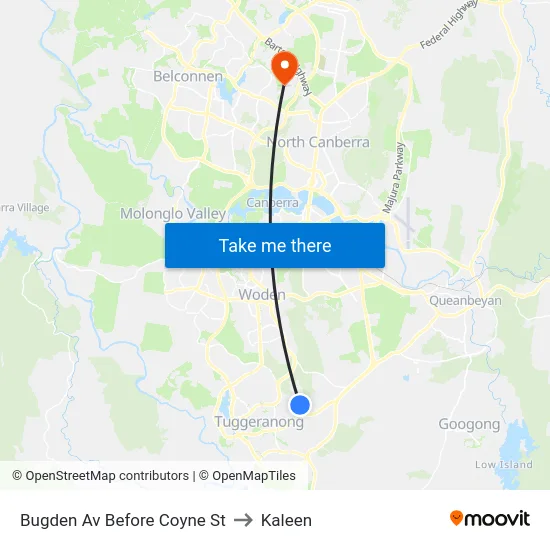 Bugden Av Before Coyne St to Kaleen map
