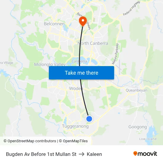 Bugden Av Before 1st Mullan St to Kaleen map