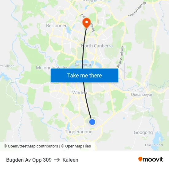 Bugden Av Opp 309 to Kaleen map