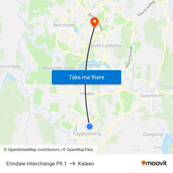 Erindale Interchange Plt 1 to Kaleen map