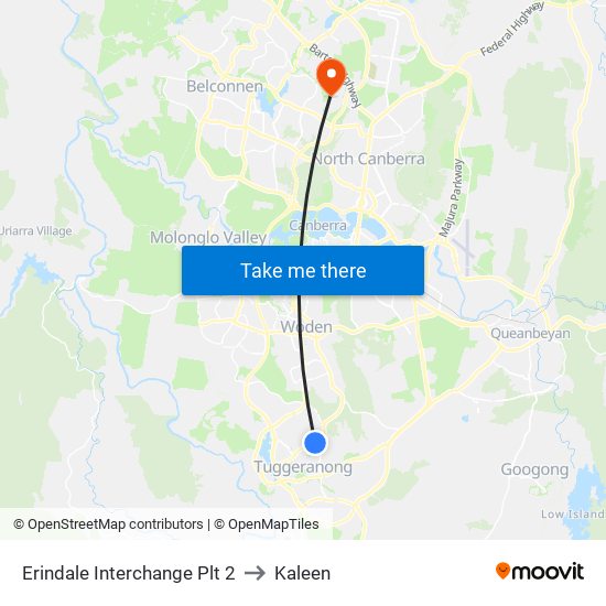 Erindale Interchange Plt 2 to Kaleen map