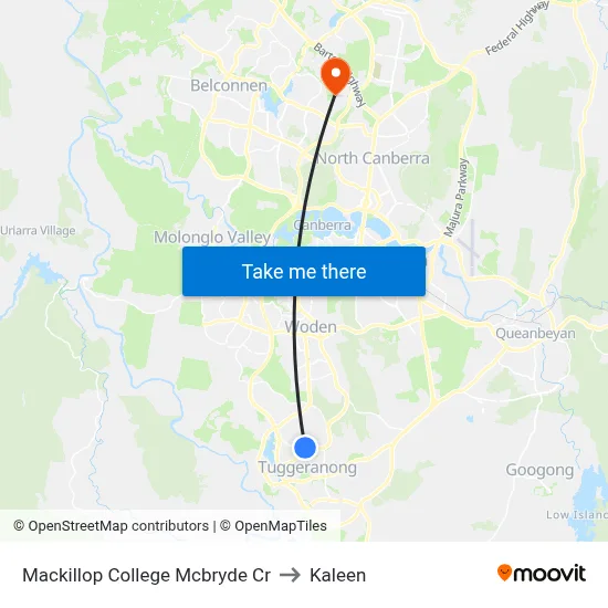 Mackillop College Mcbryde Cr to Kaleen map