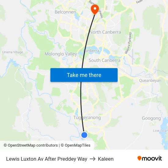 Lewis Luxton Av After Preddey Way to Kaleen map