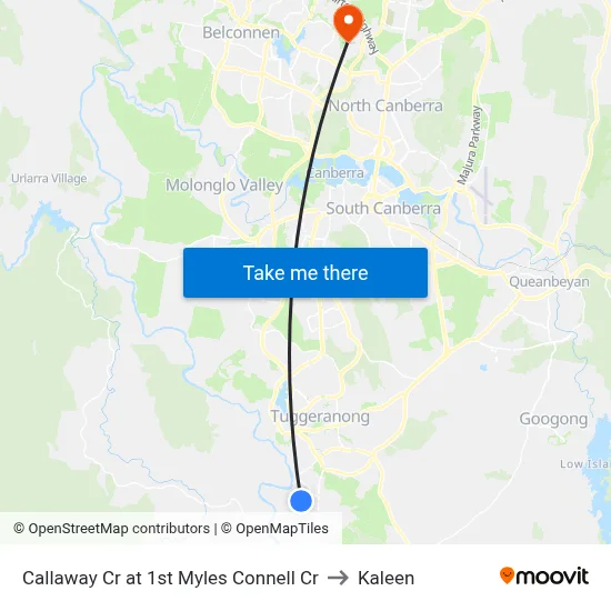Callaway Cr at 1st Myles Connell Cr to Kaleen map