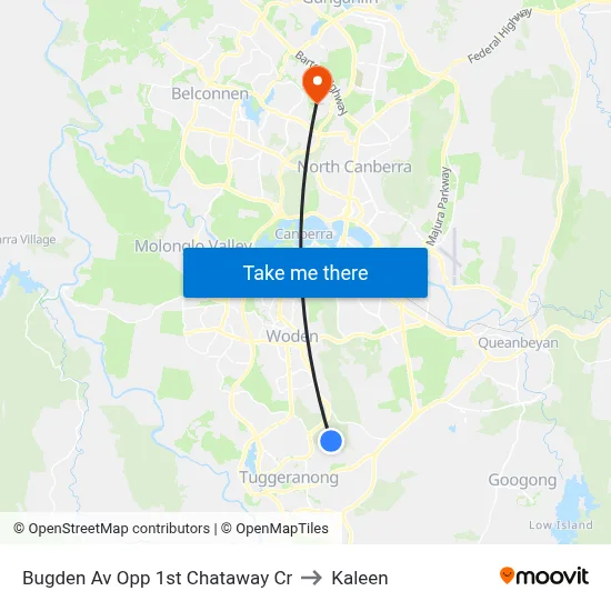 Bugden Av Opp 1st Chataway Cr to Kaleen map