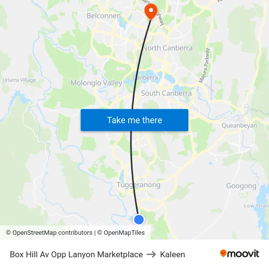 Box Hill Av Opp Lanyon Marketplace to Kaleen map