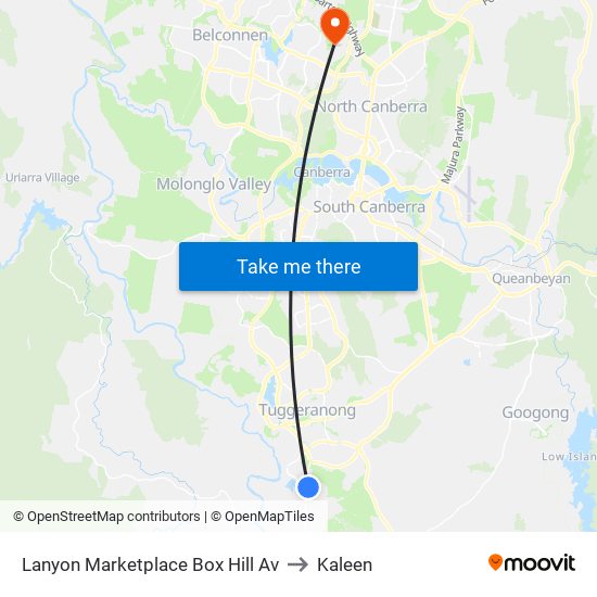 Lanyon Marketplace Box Hill Av to Kaleen map