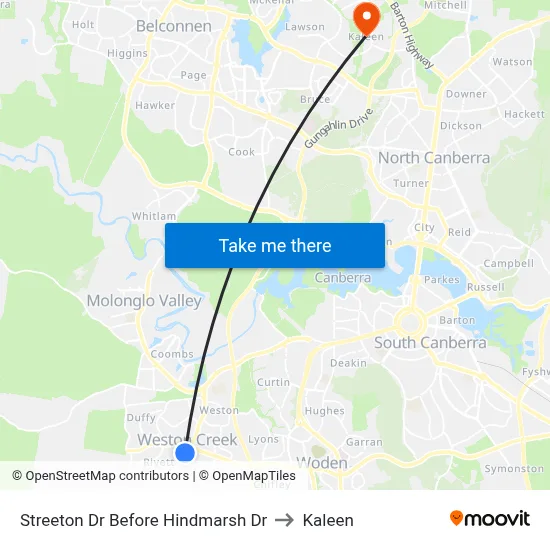 Streeton Dr Before Hindmarsh Dr to Kaleen map