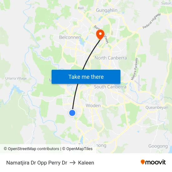 Namatjira Dr Opp Perry Dr to Kaleen map