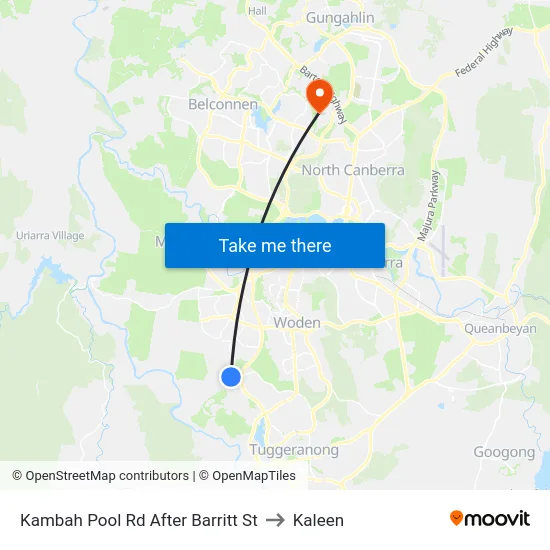 Kambah Pool Rd After Barritt St to Kaleen map